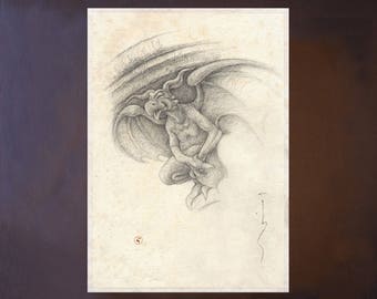 Bartok - Fantasyart - High quality fine art print A4 - Fully printed A4 Giclée print of my original drawing - Gargoyle