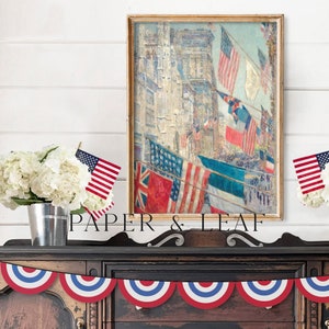 Vintage Fourth of July Art Print | Antique American Flag USA Painting PRINTABLE | Digital Download Art | 0119