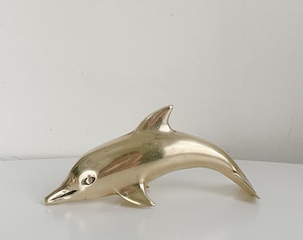 Vintage brass dolphin figurine, sea animal statue