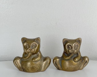 Brass teddy bear statues, vintage bear cub figurines