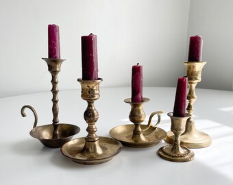 Vintage brass candlesticks set of 5, tapered candle holders