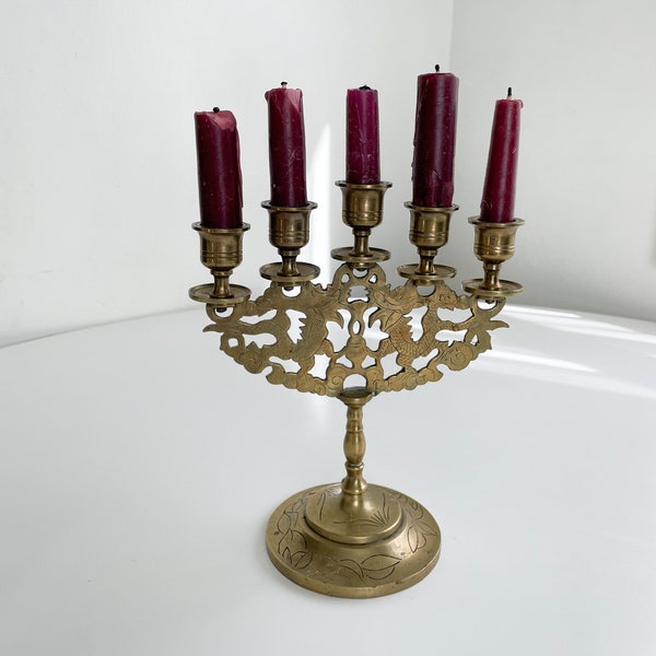 Brass dragon candelabra candlestick holder