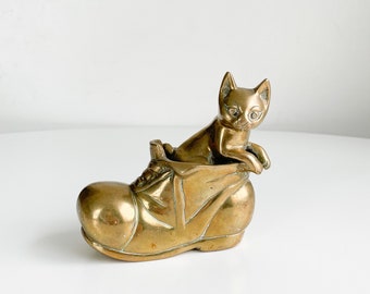 Vintage brass cat in a boot