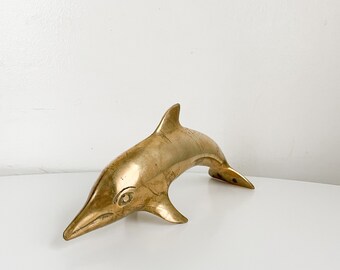 Vintage brass dolphin figurine, sea animal statue