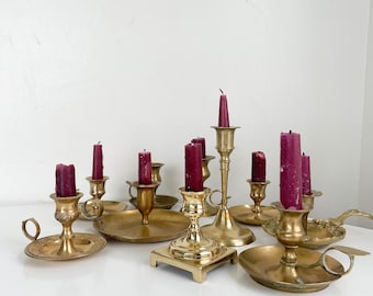 Vintage brass candlesticks set of 10, tapered candle holders