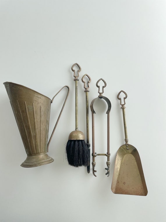 Vintage Brass Spade Fireplace Accessories Set Metal Fireplace Etsy