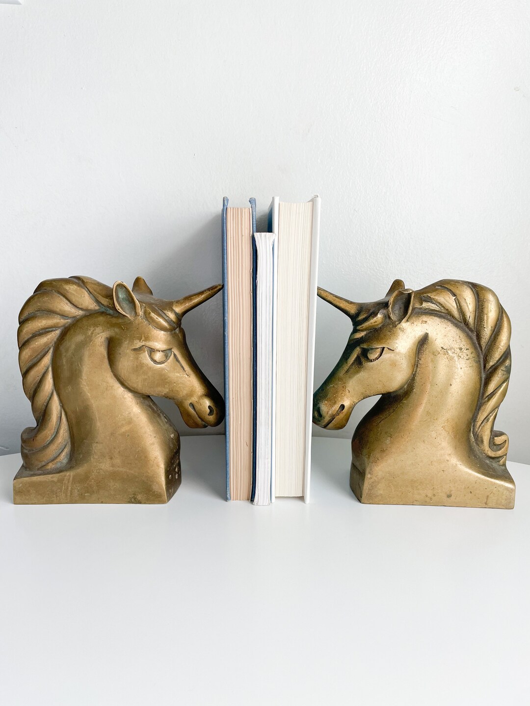Brass Unicorn Bookends Vintage Library Bookshelf Office Decor Etsy