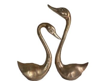 Vintage brass swan statues, 26" 20" large bird sculptures