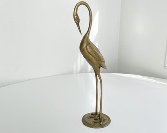 Vintage brass crane figurine, bird statue