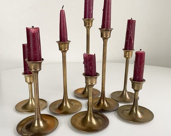 Vintage brass tulip candlestick holder set