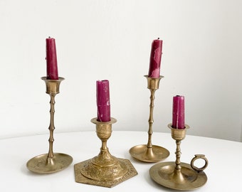 Vintage brass candlesticks set of 4, tapered candle holders