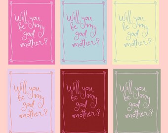 Will you be my godmother, Editable Canva template, Calligraphy Modern Illustration Whimsical, Canva, Godparents, Baptism, Godmother Proposal
