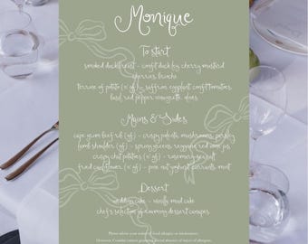WEDDING MENU, Editable Wedding Menu template, Calligraphy Modern Illustrations Bows, Fun Bar Menu, Garden Wedding, Instant Download Canva