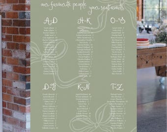 SEATING CHART WEDDING, Editable seating chart template, Calligraphy Modern Illustrations Bows, Garden Wedding, Instant Download Canva