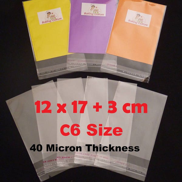 100 Cellophane Bags - Self Seal - 12 cm x 17 cm +3 cm lip - 40 micron thickness