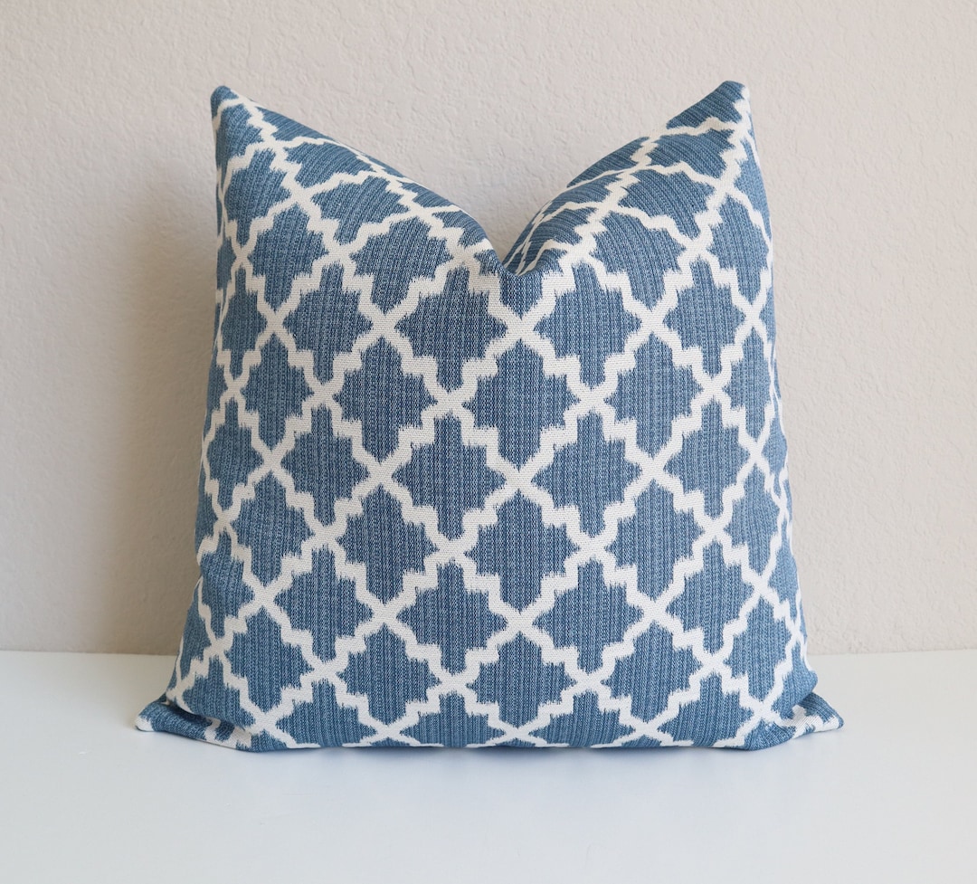 Jennifer Adams Fabrics Blue Ivory Pillow Covers Blue Pillows Accent Blue Pillows Morrocan Blue