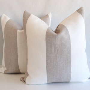 Grey and White Linen Pillow Cover, Modern Stripe Throw Pillowcase Bedrooms Decoration