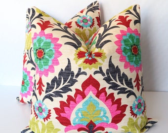 Set Of two Cover 20x20, Santa Maria Desert Floral Pillow Cover, Yellow Pink Black Red Blue Green Ivory Cover, Pillow Covers, Accent Home