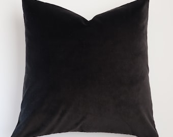 Black Velvet Pillow Cover, P Kaufmann Luxury Designer Velvet Throw Pillow, Solid Black Accent Cushion Cover, Modern Sofa & Bedroom Decor