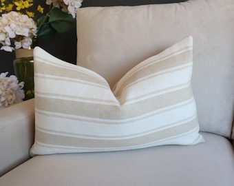 Striped Galena Natural Pillow Cover, Stripe Pillow Cover, Neutral Farmhouse Pillow, Coastal Throw Pillow, Designer Cushion Cover
