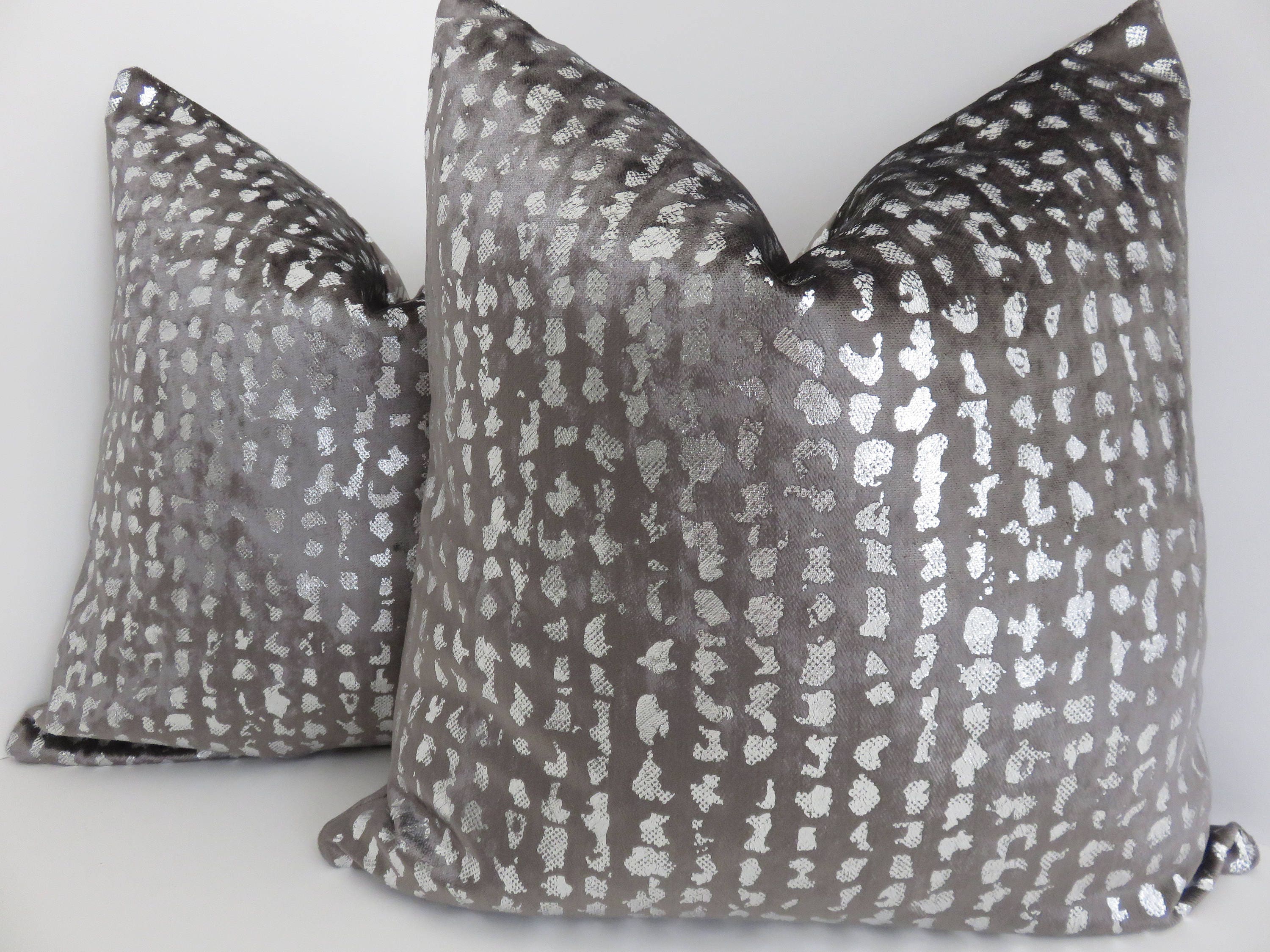 P/kaufmann Fabrics Grey Metallic Silver Pillow Cover Grey Etsy