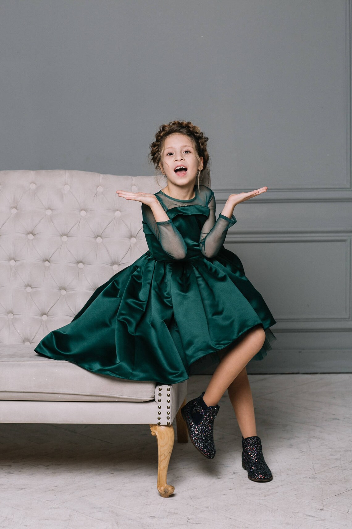 Robe de fille de fleur émeraude vert émeraude robe de Etsy