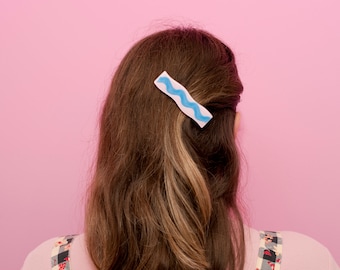 Kiss Chase Pink and Blue Statement Hair Barrette, Extra Large Eco Resin Hair Clip for Thick Hair