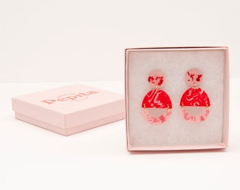 Alma Pink and Red Earrings, Eco Resin Sustainable Earrings, Abstract Marble Statement Earrings