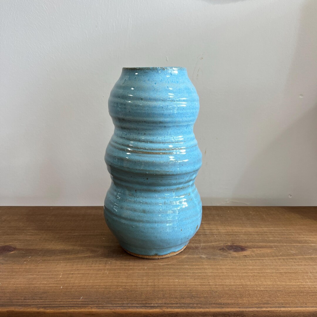 Baby Blue Ribbed Flower Vase - Wheel Thrown Pottery - Home Decor Items ...
