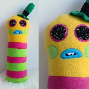Mr. Dinkles plush toy, soft toy, mr. dinkles felt toy, fleece toy, troll, trolls, caterpillar, nursery toy