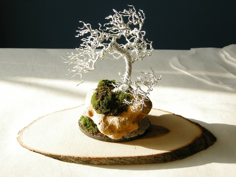 Silver rootoverrock wire bonsai tree Wire Tree Sculpture Etsy