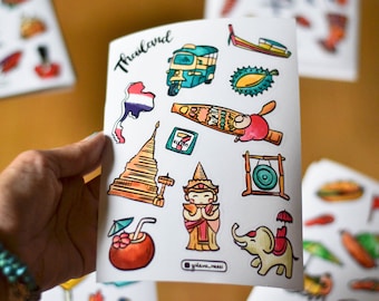 Pacchetto di adesivi Thailandia / Souvenir di Bangkok e Chiang Mai / Adesivi da viaggio in vinile / Decorazioni per laptop / Componenti aggiuntivi per album di ritagli / Regalo per gli amanti dell'avventura