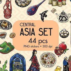 Pegatinas de viaje PNG / Imágenes prediseñadas de viaje / Ilustraciones de Asia / Diario de viaje / Pegatinas digitales PNG para planificadores, diarios y álbumes de recortes