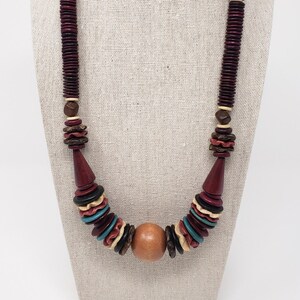 Vintage Wooden Beaded Necklace, Boho Necklace, Statement Necklace