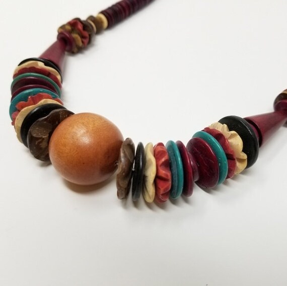 Vintage Wooden Beaded Necklace, Boho Necklace, St… - image 3