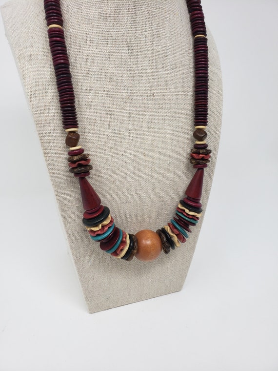 Vintage Wooden Beaded Necklace, Boho Necklace, St… - image 2