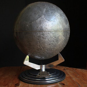 Moon globe 30cm on Aluminium Base Incl Brass Makers ID Plate image 1