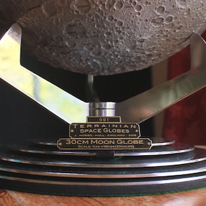 Moon globe 30cm on Aluminium Base Incl Brass Makers ID Plate image 4