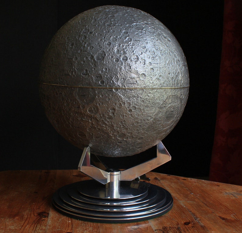 Moon globe 30cm on Aluminium Base Incl Brass Makers ID Plate image 5