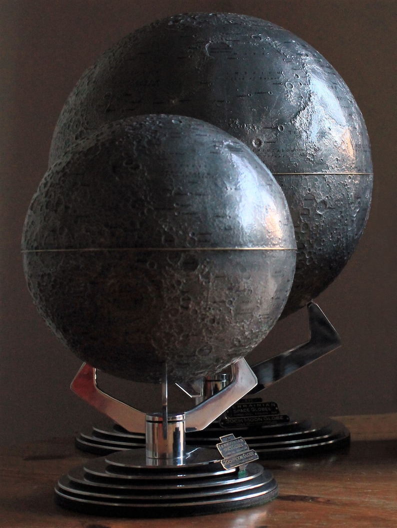 Moon globe 30cm on Aluminium Base Incl Brass Makers ID Plate image 10