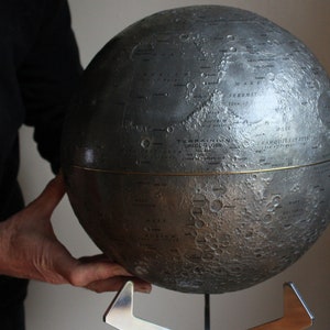 Moon globe 30cm on Aluminium Base Incl Brass Makers ID Plate image 3