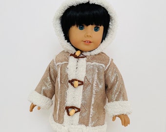 Brown Sherpa Hooded Coat, AG Doll Clothing, 18 Inch Doll Clothing, Made To Fit American Girl Doll
