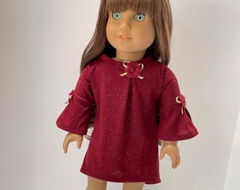 Bordeauxrode rode en gouden hoog-lage jurk, AG doll kleding, 18 inch pop kleding, made to fit American girl doll