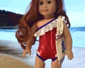 Red, White and Blue One Piece Swimsuit Bathing Suit and Beach Tote, AG Doll Clothing, 18 Inch Doll Clothing,
