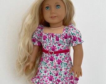 Pink, Green and White Floral Dress, AG Doll Clothing, 18 Inch Doll Clothing, Made To Fit American Girl Doll