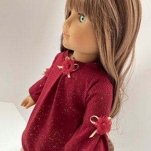 Burgundy Red and Gold High-Low Dress, AG Doll Clothing, 18 Inch Doll Clothing, Made To Fit American Girl Doll image 5