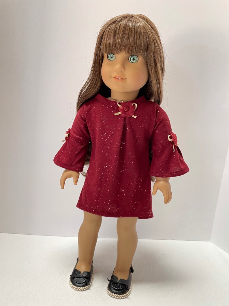 Burgundy Red and Gold High-Low Dress, AG Doll Clothing, 18 Inch Doll Clothing, Made To Fit American Girl Doll image 1