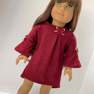 Burgundy Red and Gold High-Low Dress, AG Doll Clothing, 18 Inch Doll Clothing, Made To Fit American Girl Doll image 3