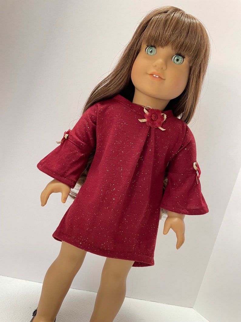 Burgundy Red and Gold High-Low Dress, AG Doll Clothing, 18 Inch Doll Clothing, Made To Fit American Girl Doll image 3