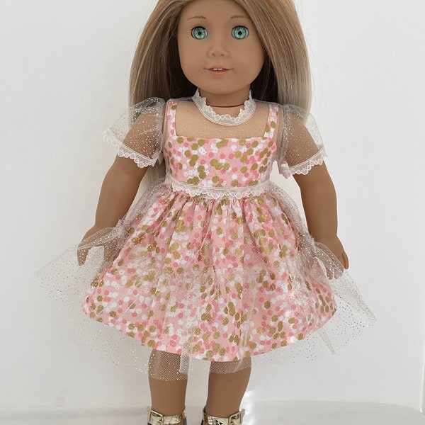 Pink, Peach and Gold Dress, AG Doll Clothing, 18 Inch Doll Clothing, Made To Fit American Girl Doll